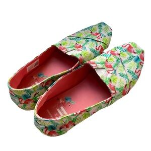 Toms Alpargata Shoes 7.5 Pink Pearl Paper Source Flamingos Slip On Athleisure